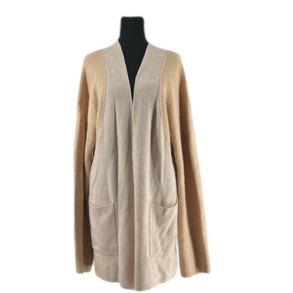 Something Navy Cream Color Block Tight Knit Open Front Cardigan Sweater Size L